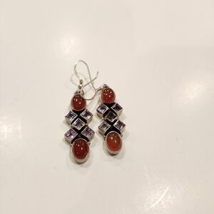 Elegant Red and Silver Geometric Dangle Earrings